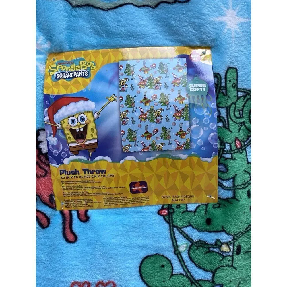 SpongeBob SquarePants Patrick Decorating Christmas Tree Blanket Throw‎ 50 X 70”